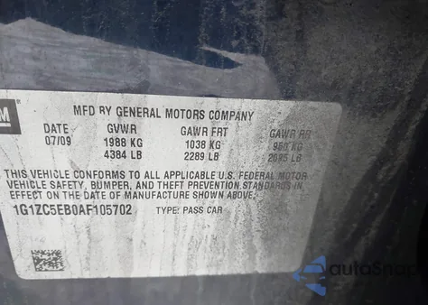 2010 Chevrolet Malibu Lt from USA, damaged, VIN 1G1ZC5EB0AF105702